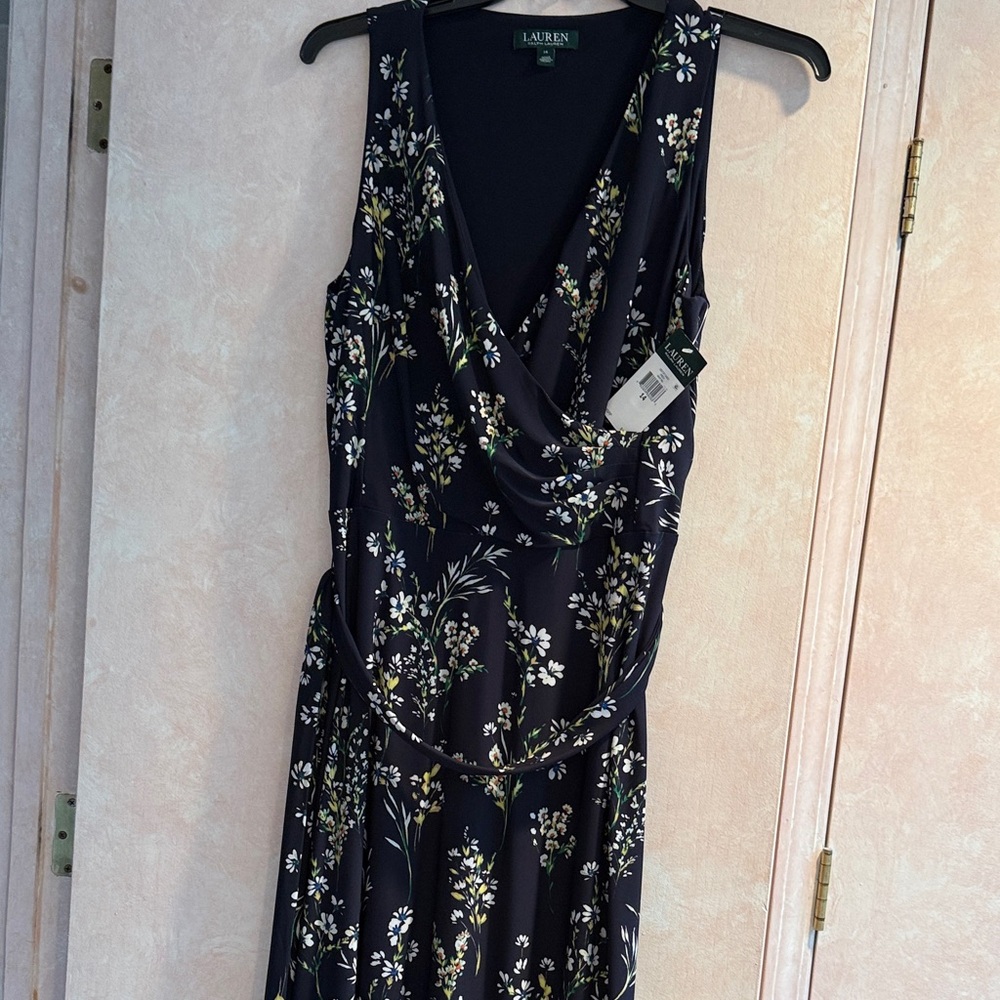 Ralph Lauren Navy Floral Midi Dress